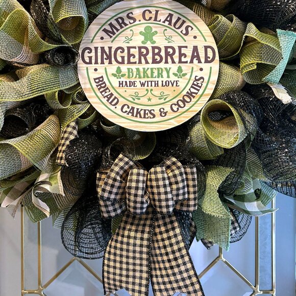 Gingerbread Bakery Deco Mesh Christmas Wreath - 24 inch - Picture 2 of 4